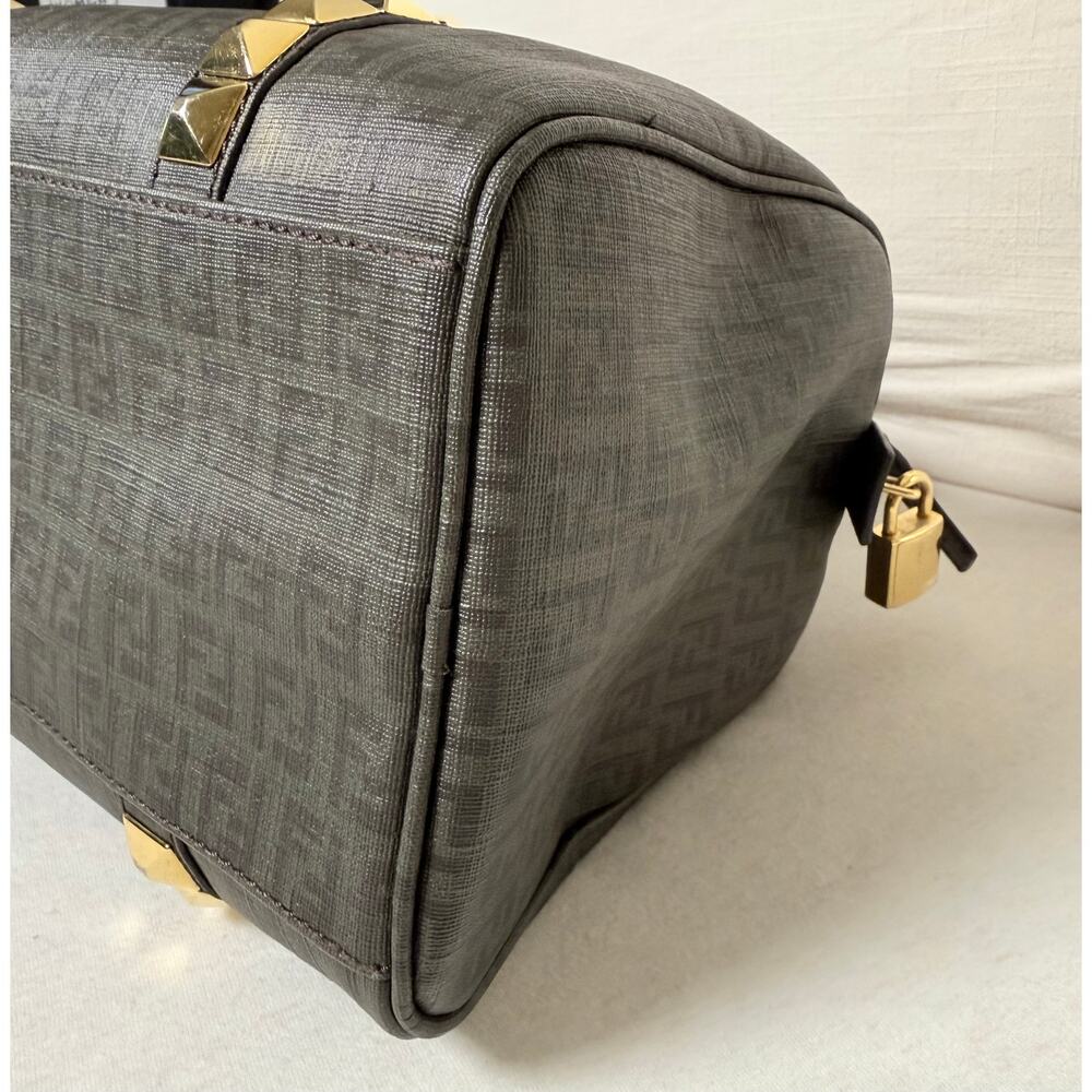 Authentic Fendi Zucca Studded Forever Bauletto Boston Bag Grey Spalmati Canvas - Picture 4 of 14